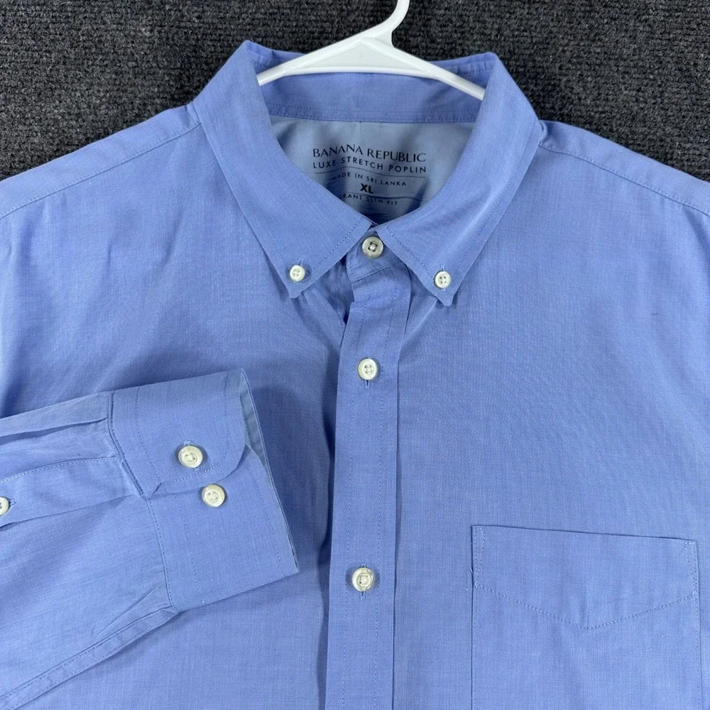 Banana Republic Button Down Mens XL Blue Luxe Stretch Poplin Grant Slim Fit